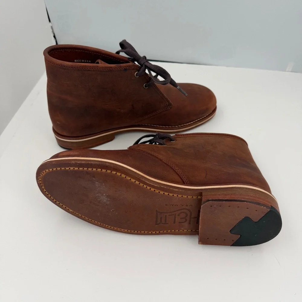 HELM USA Made Pull Up Leather Chukka Boots‎ Brown Heritage Quiet Luxury Mens 7D